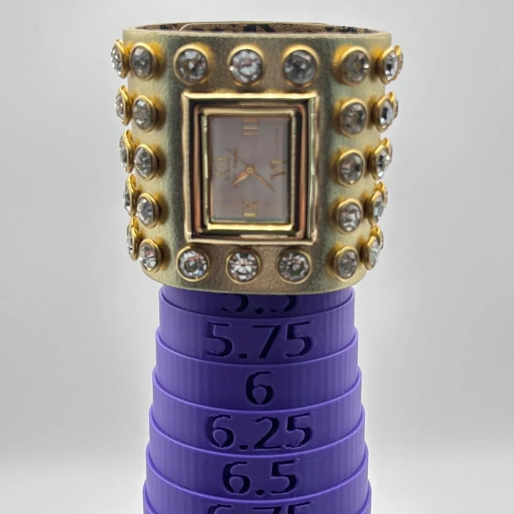 Betsey Johnson Leather Crystal Watch Wide Cuff Gold Tone - Needs Battery - Picture 12 of 15